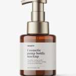 Amber cream pump bottle with seal mockup