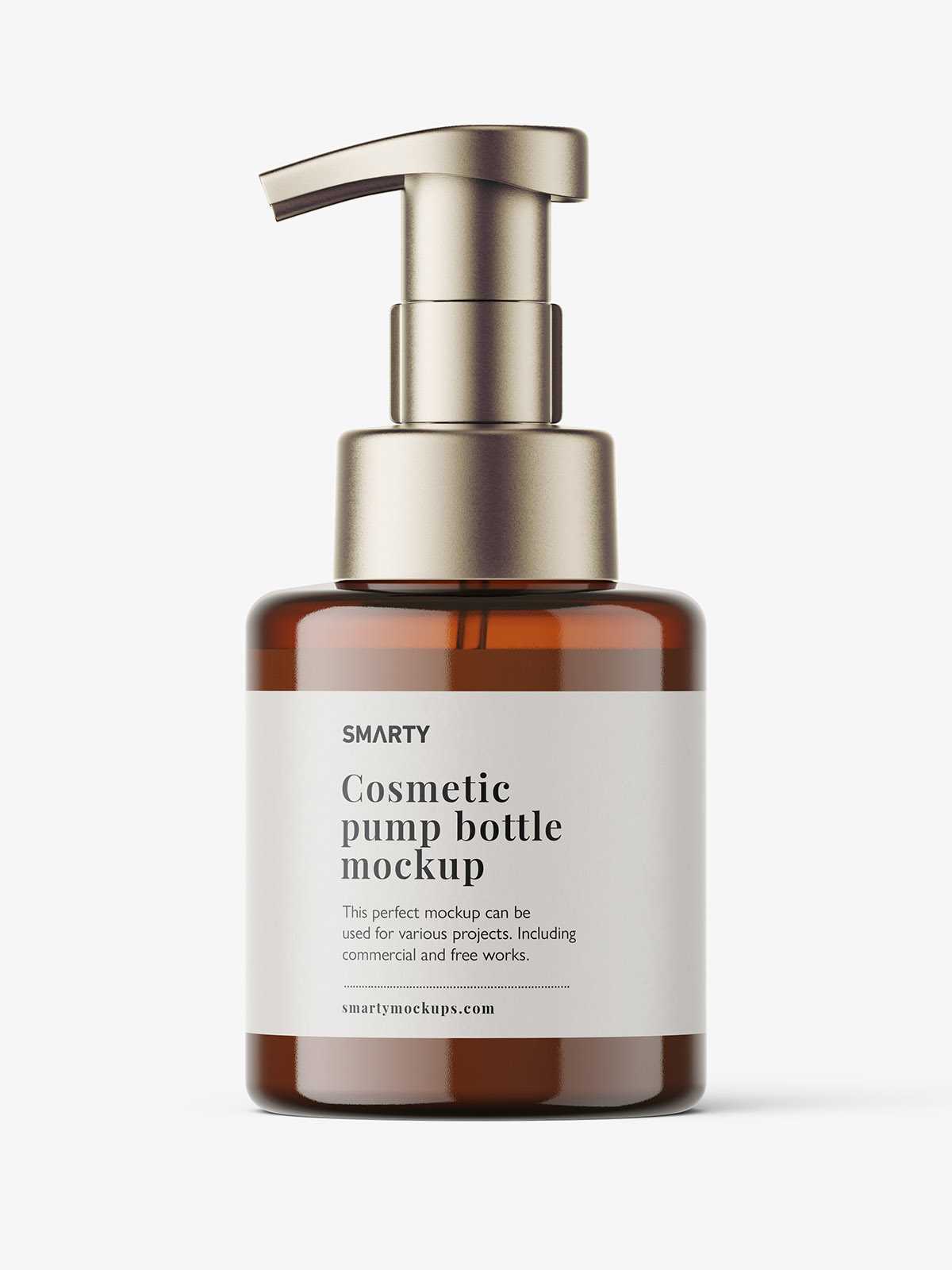 Amber cream pump bottle with seal mockup