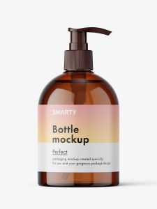 Amber dome bottle with pump mockup