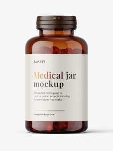 Amber fish oil capsules jar mockup