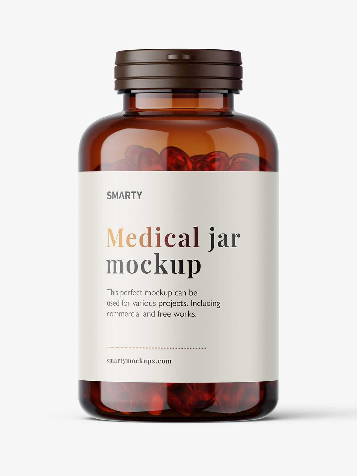 Amber fish oil capsules jar mockup