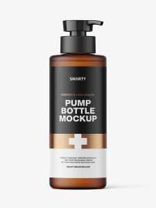 Amber frosted pump bottle mockup