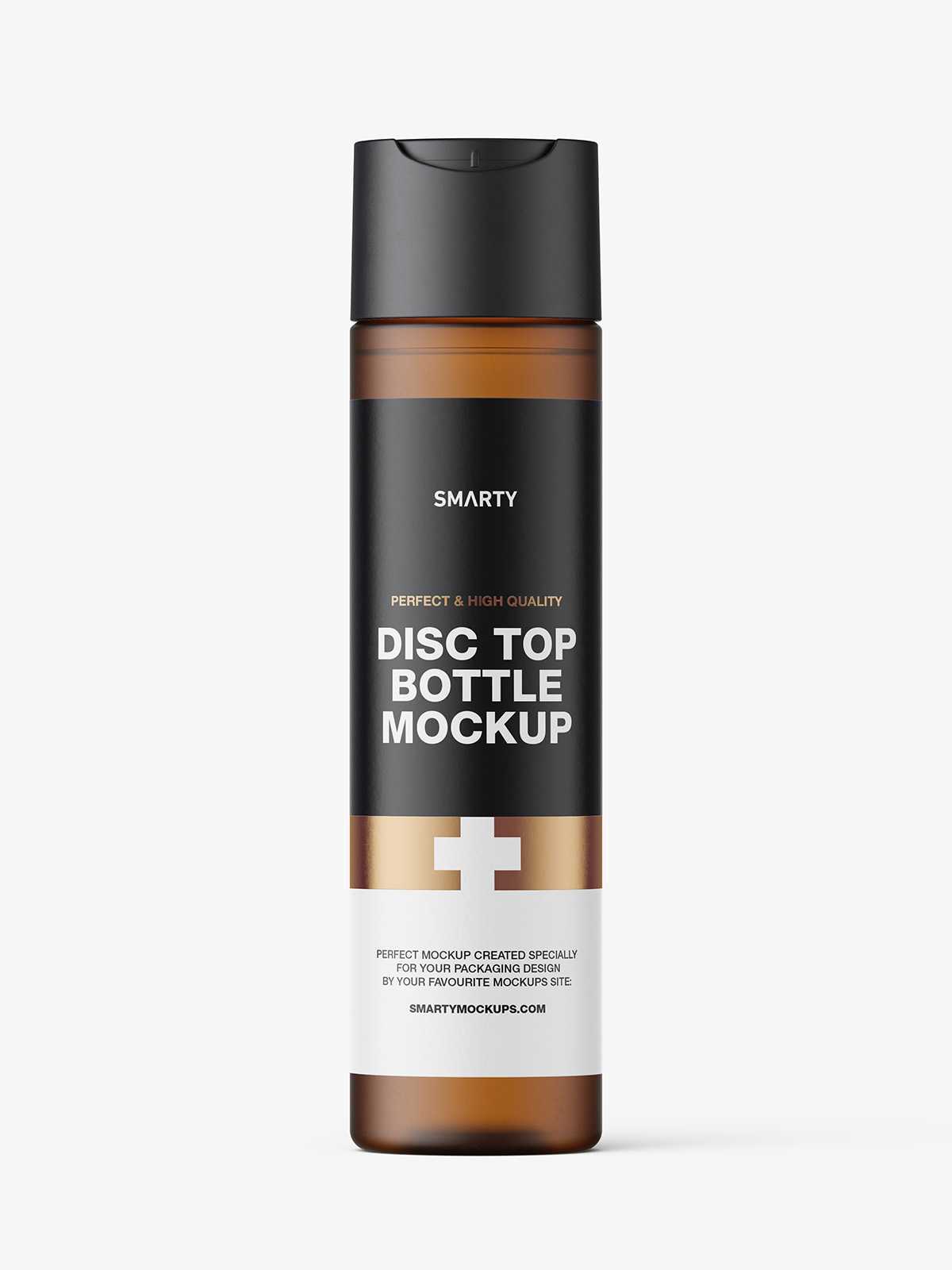 Amber frosted wide disc cap bottle mockup