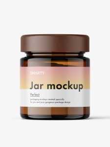 Amber glass jar with powder mockup