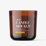 Amber jar with candle mockup