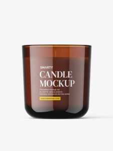 Amber jar with candle mockup
