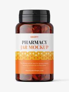 Amber jar with fish oil capsules mockup