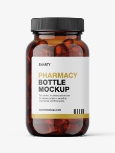 Amber jar with fish oil capsules mockup