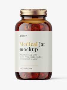 Amber jar with fish oil capsules mockup