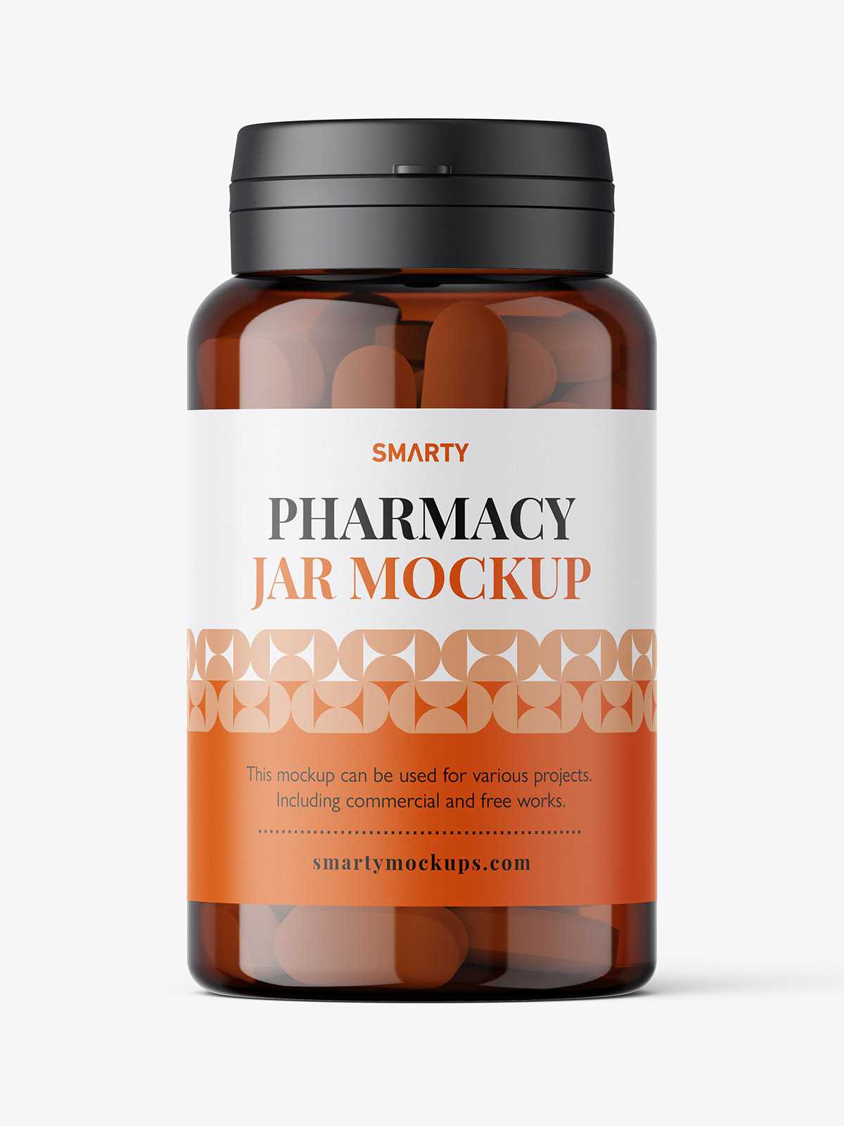 Amber jar with pills mockup