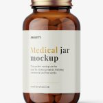 Amber jar with pills mockup