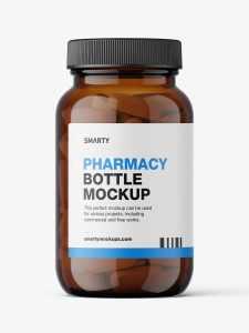 Amber jar with pills mockup
