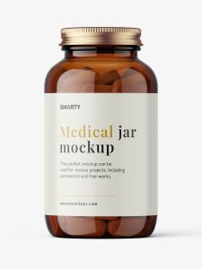 Amber jar with pills mockup