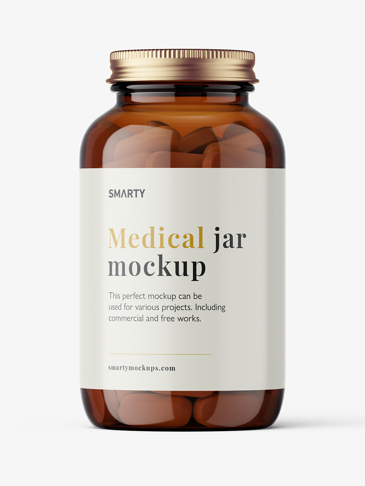Amber jar with pills mockup