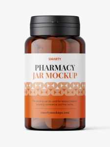 Amber jar with round tablets mockup