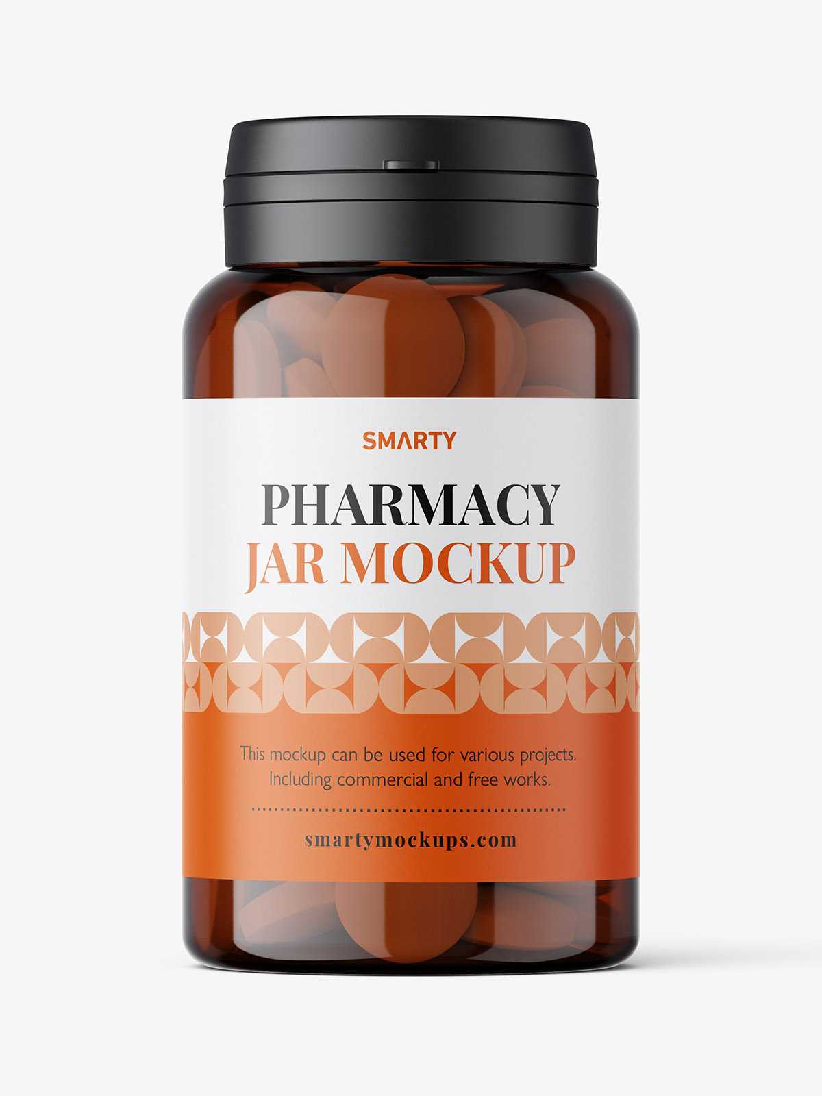 Amber jar with round tablets mockup