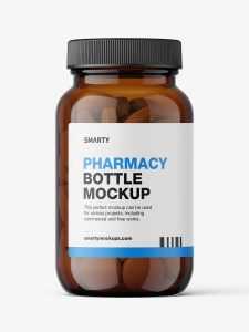 Amber jar with round tablets mockup
