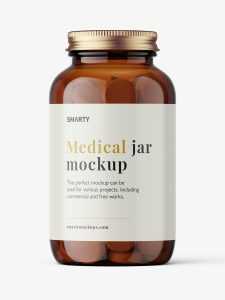 Amber jar with tablets mockup