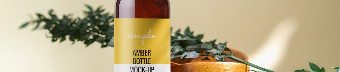 Amber pump bottle on natural background mockup