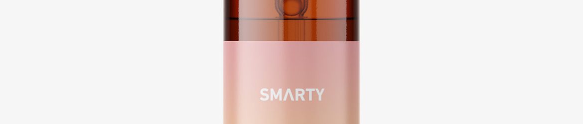 Amber spray bottle mockup with metallic cap