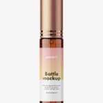 Amber spray bottle mockup with metallic cap