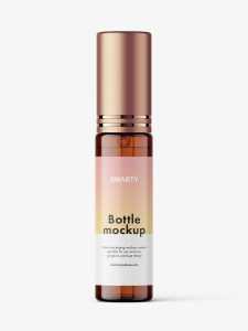 Amber spray bottle mockup with metallic cap