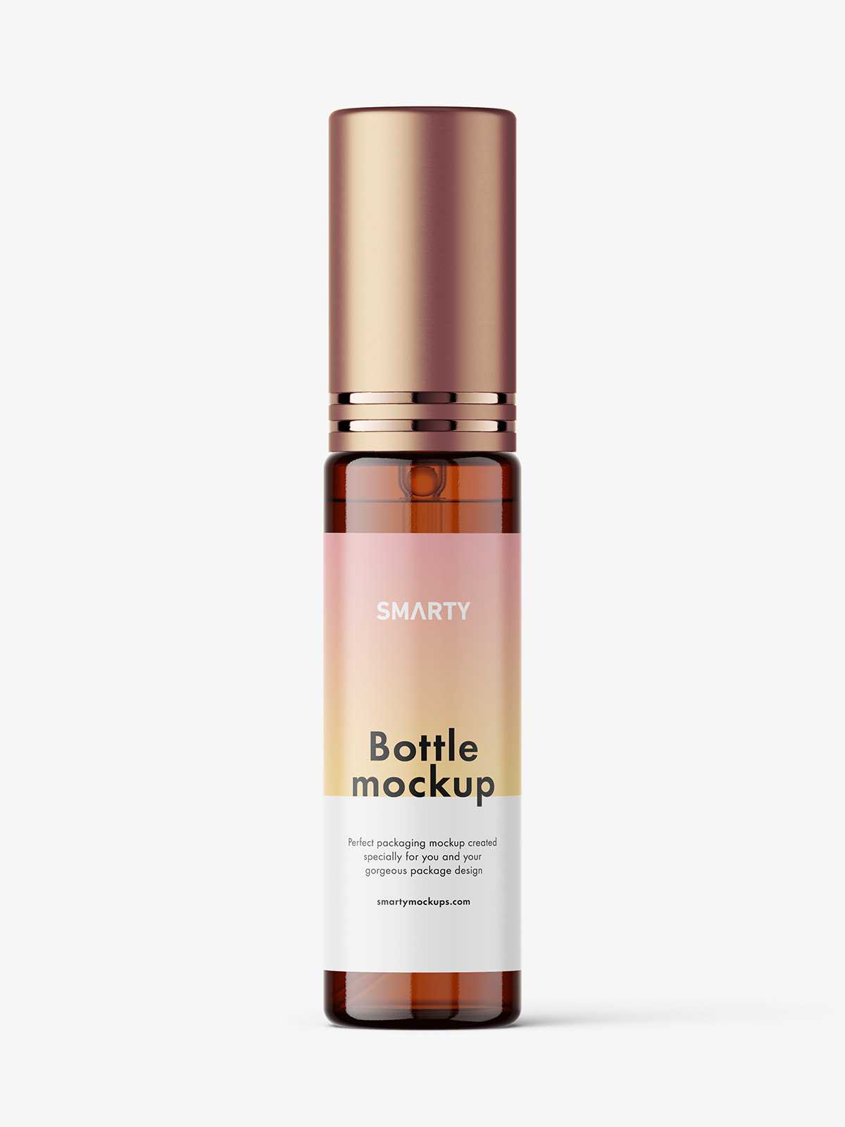 Amber spray bottle mockup with metallic cap