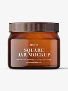 Amber square base jar mockup / 16oz