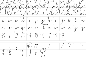 Mapa de caracteres da fonte American Signature Font