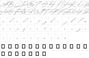 Mapa de caracteres da fonte Amorate Signature Font