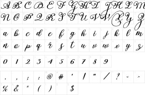 Mapa de caracteres da fonte Anastasia Font