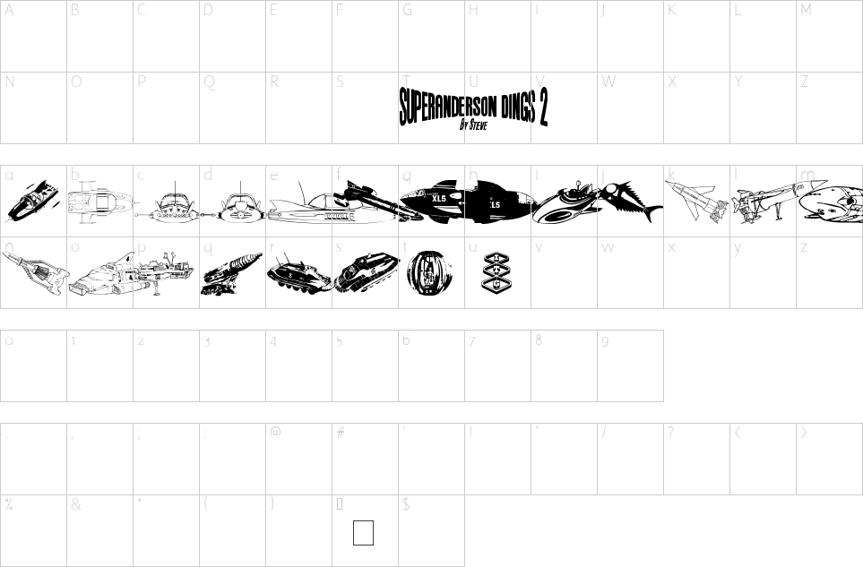 Mapa de caracteres da fonte Anderson Dings 2 Font