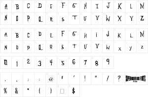 Mapa de caracteres da fonte Anderson The Mysteron Font