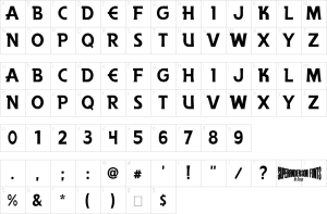 Mapa de caracteres da fonte Anderson The Secret Service Font