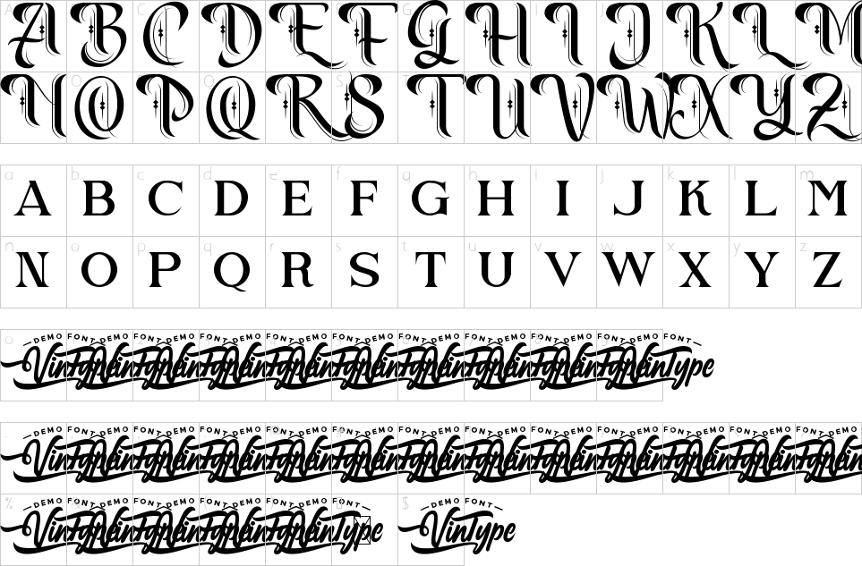 Mapa de caracteres da fonte Angel Bandit Font
