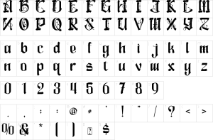 Mapa de caracteres da fonte Angel Fortune Font