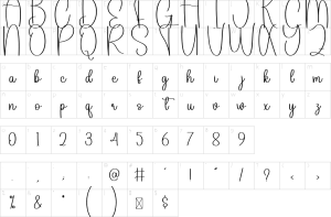 Mapa de caracteres da fonte Angel Wings Font
