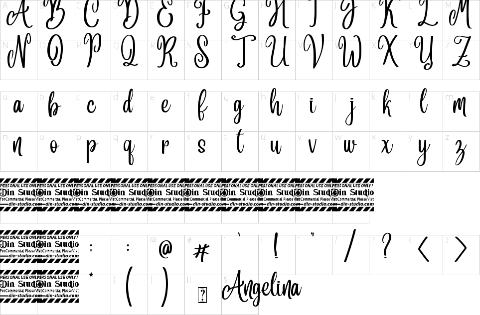 Mapa de caracteres da fonte Angelia Font