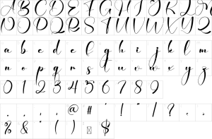 Mapa de caracteres da fonte Angelina Decoration Font