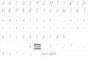 Mapa de caracteres da fonte Angella White Font