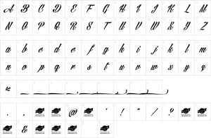 Mapa de caracteres da fonte Angilla Tattoo Font