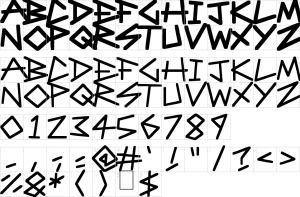 Mapa de caracteres da fonte Angular Anarchy Font