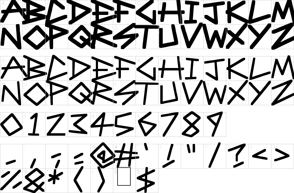 Mapa de caracteres da fonte Angular Anarchy Font