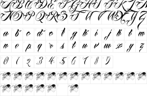 Mapa de caracteres da fonte Anha Queen Font
