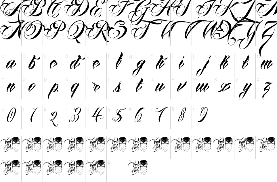 Mapa de caracteres da fonte Anha Queen Font