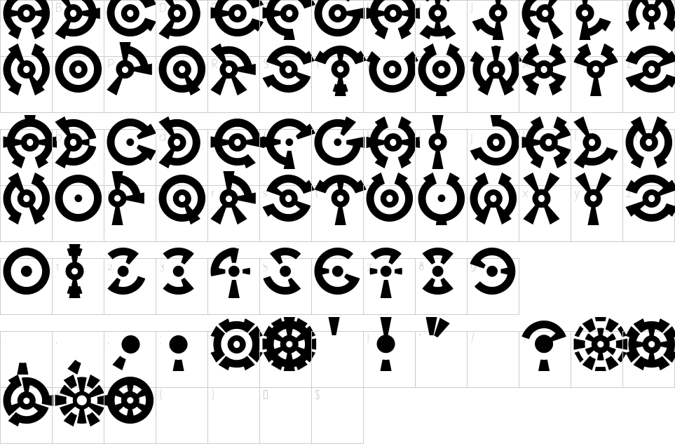 Mapa de caracteres da fonte Anillo Font