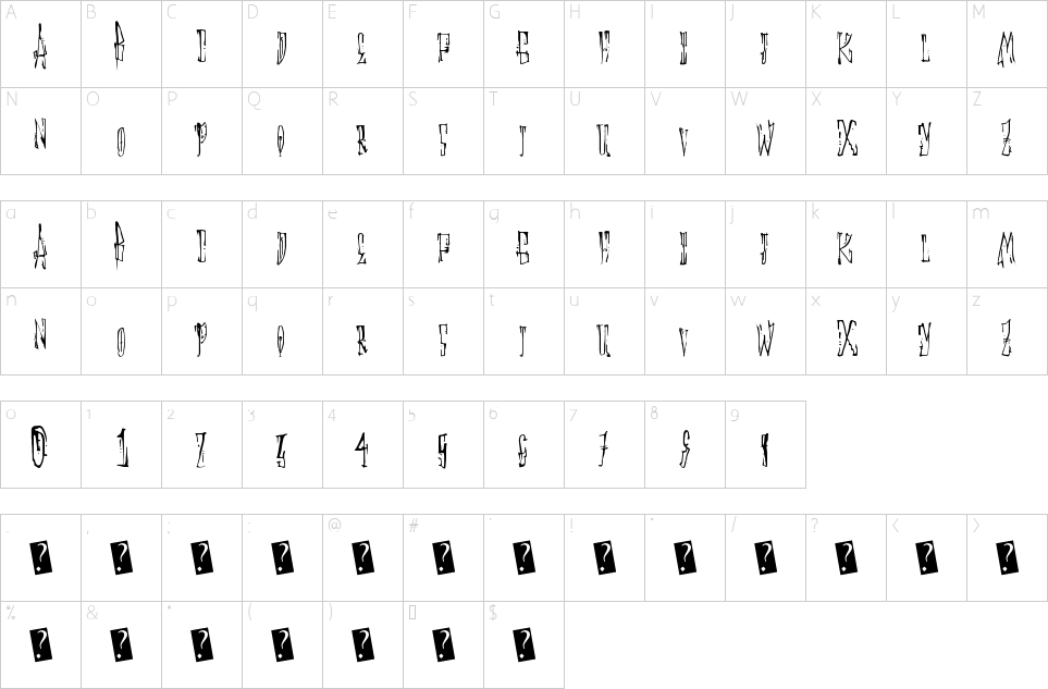 Mapa de caracteres da fonte Animal Cracker Font