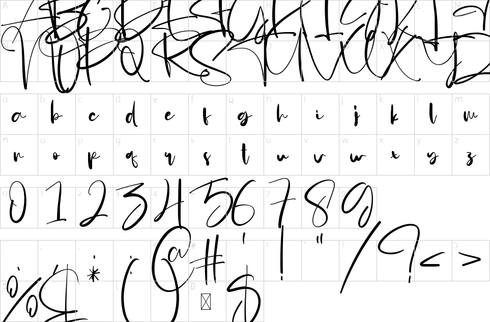Mapa de caracteres da fonte Animate Font