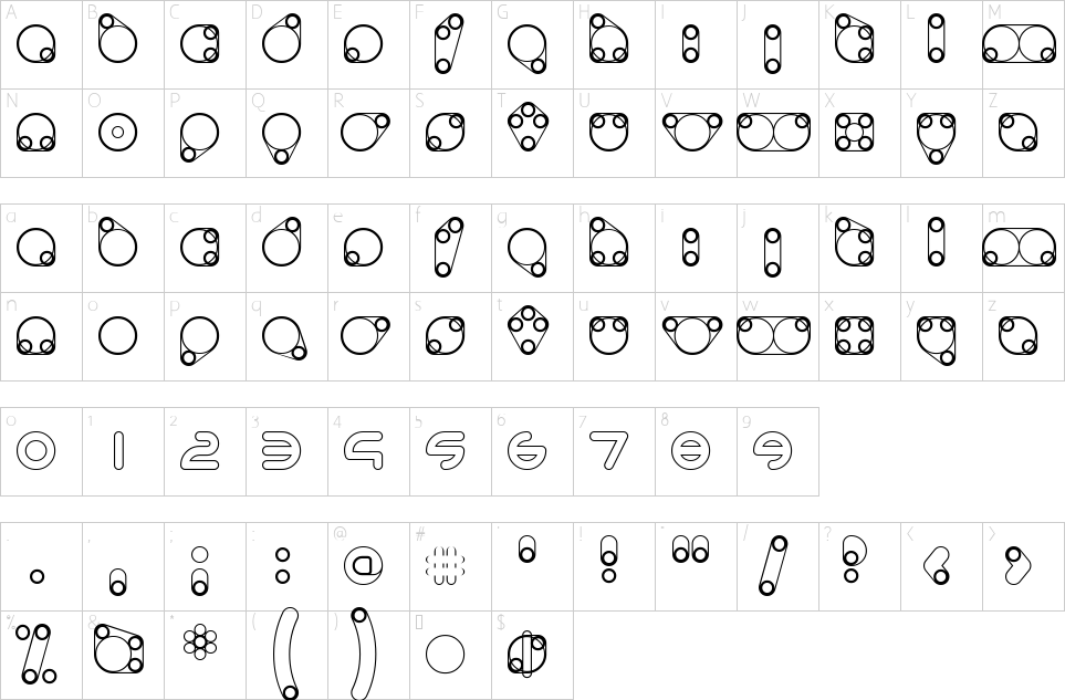 Mapa de caracteres da fonte Animoto Font