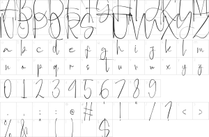 Mapa de caracteres da fonte Anjany Sallentiny Font